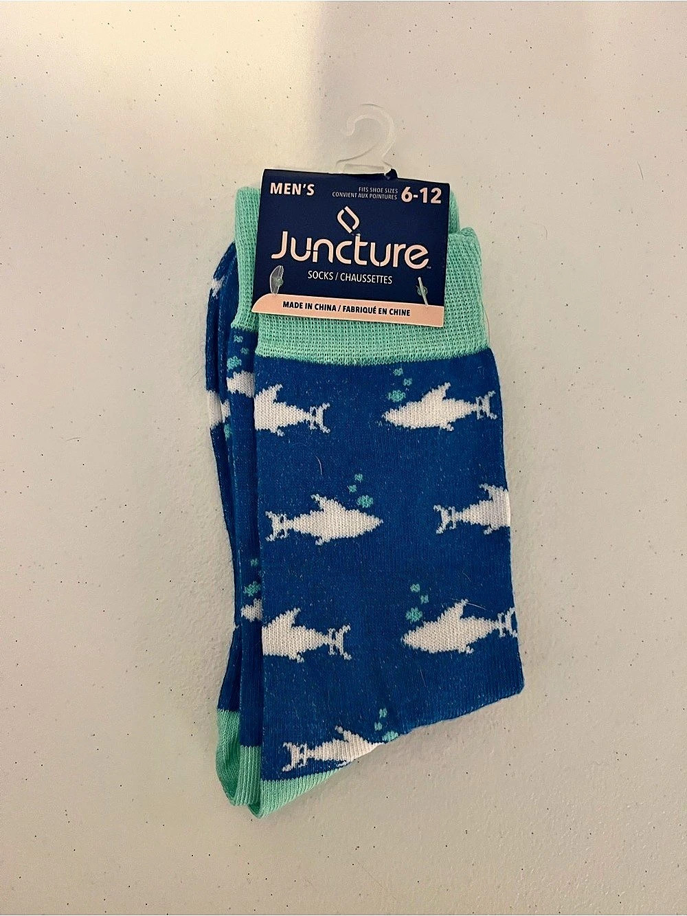 Juncture Shark Print Men's Socks Blue & Green Waist 6-12